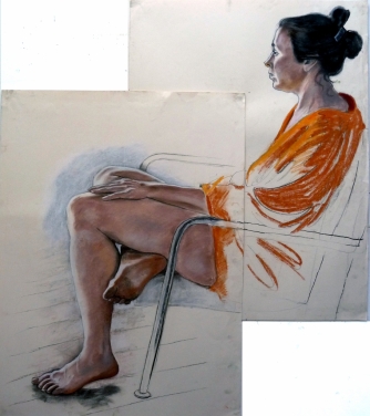 2 sheets seated model orange robe side view (909x1024)
