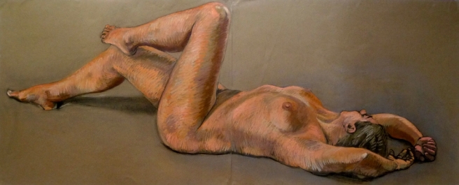 bronzed nude lying on back one foot on knee (1024x414)