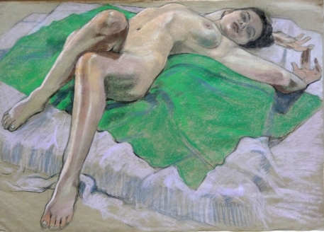 nude lying on back leg bent green cloth (1024x735)